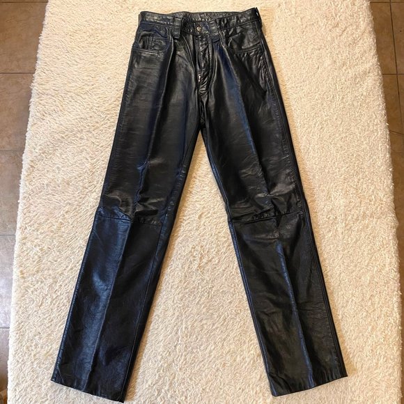 Brooks Black Genuine Leather Pants Size 30 - Picture 1 of 8